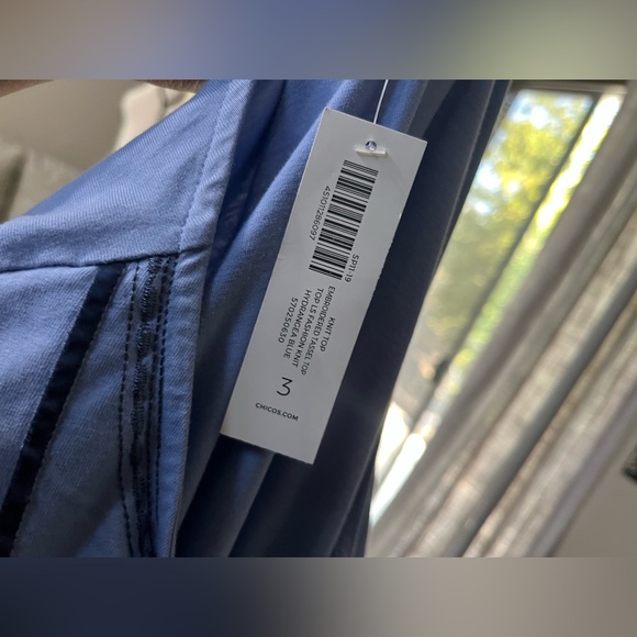 ☑️NWT Chico’s Embroidered Peasant Blouse Tie Tassels 3/4 Bell Sleeve XL 3 - Picture 8 of 9